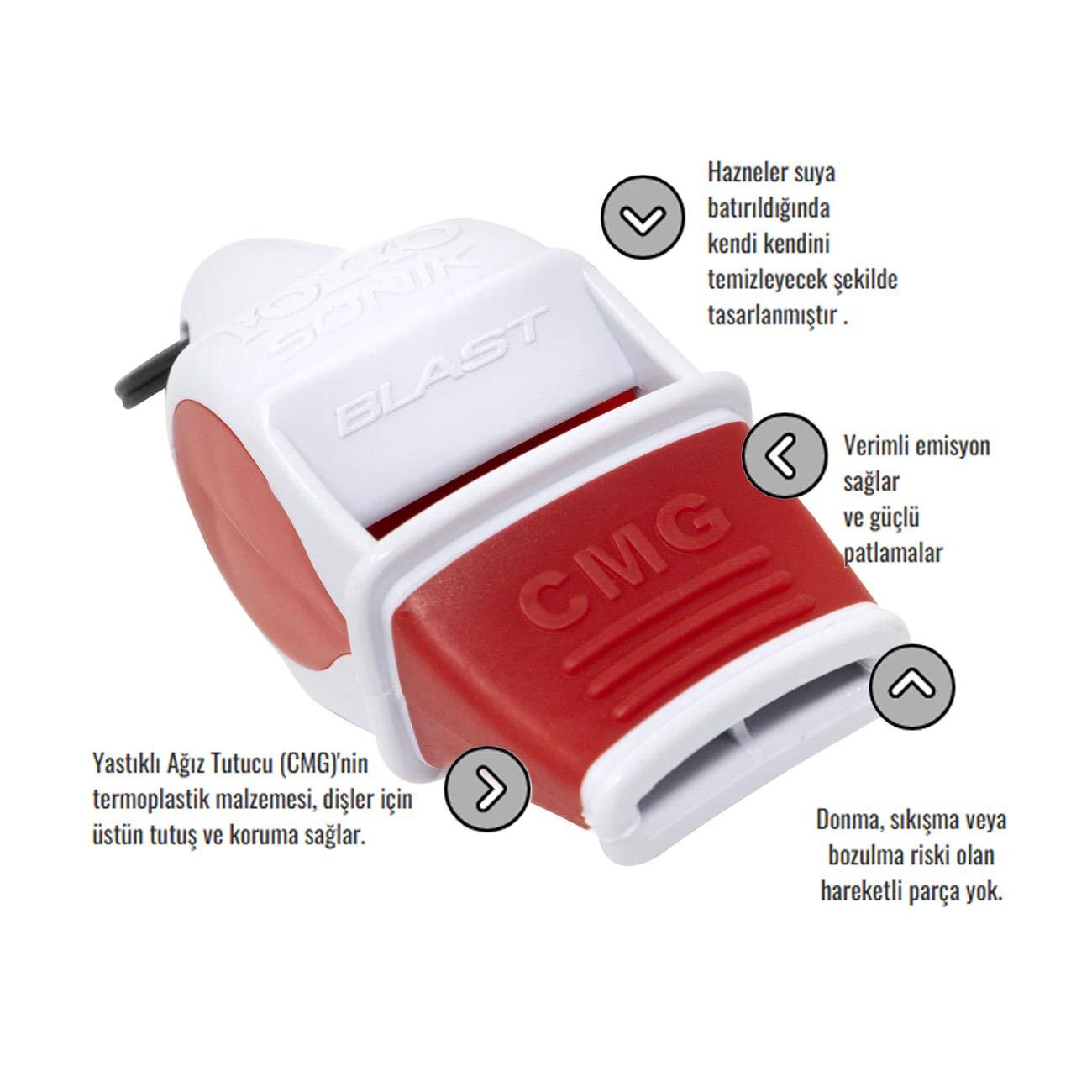 Fox 40 9203 Sonik Blast Safety Cmg İpli Düdük Beyaz-Kırmızı - 2