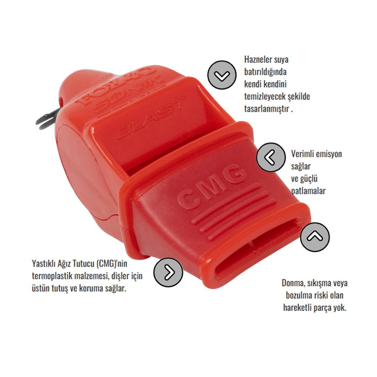 Fox 40 9203 Sonik Blast Safety Cmg İpli Düdük Kırmızı - 2