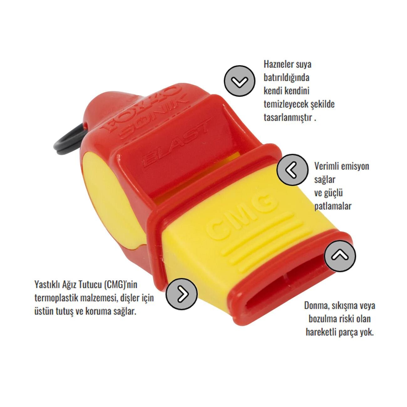 Fox 40 9203 Sonik Blast Safety Cmg İpli Düdük Kırmızı-Sarı - 2