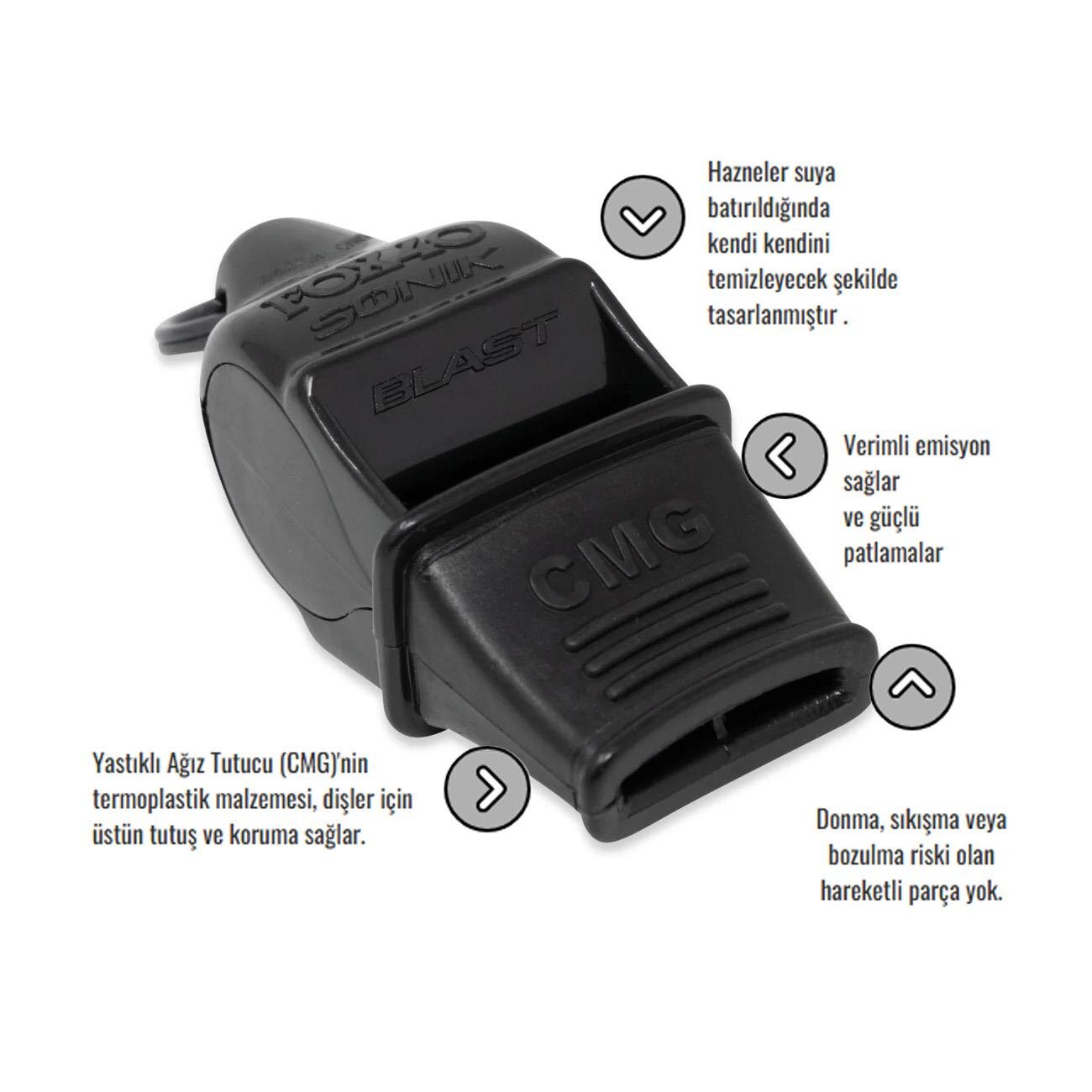 Fox 40 9203 Sonik Blast Safety Cmg İpli Düdük Siyah - 2