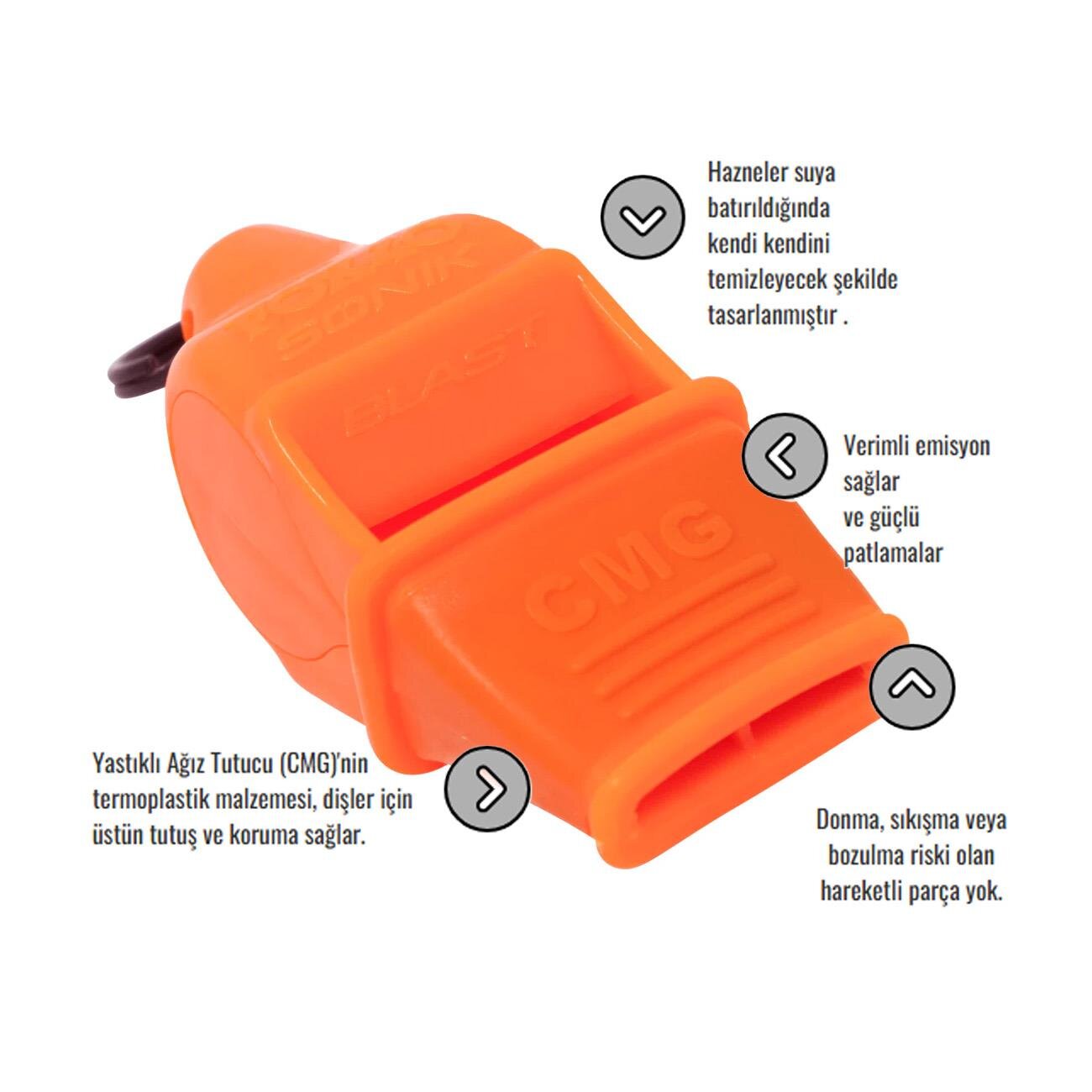 Fox 40 9203 Sonik Blast Safety Cmg İpli Düdük Turuncu - 2