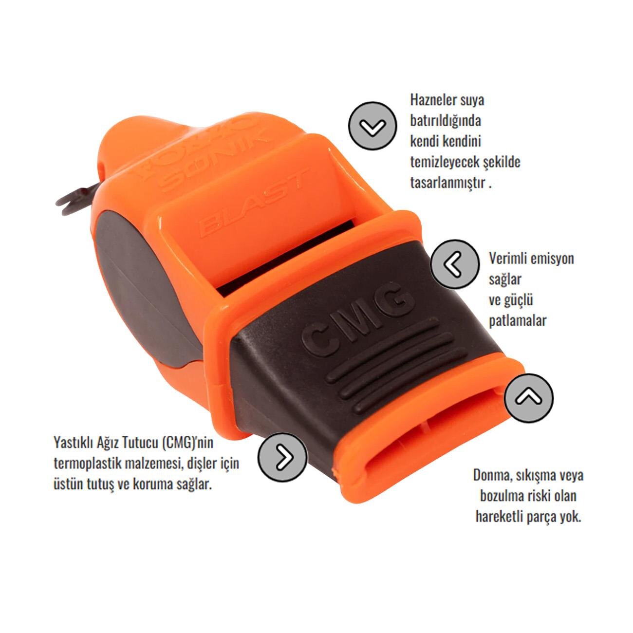 Fox 40 9203 Sonik Blast Safety Cmg İpli Düdük Turuncu-Siyah - 2