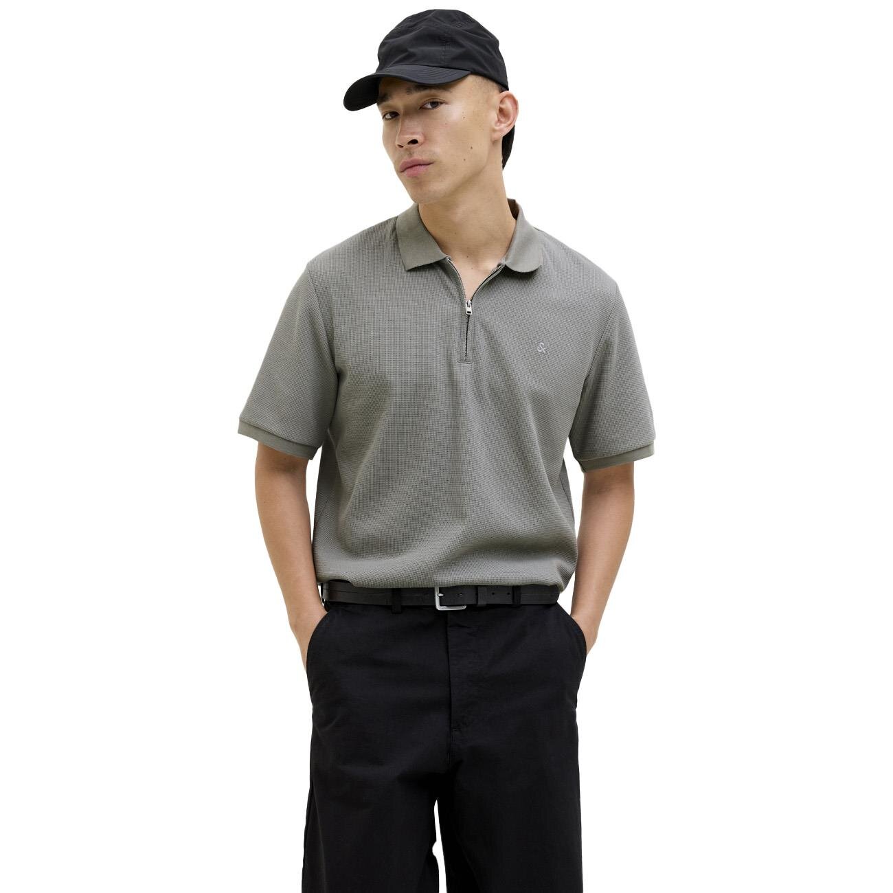 Jack & Jones 12279177 Jjeaustin Zip Polo Ss Sn Gri - 2