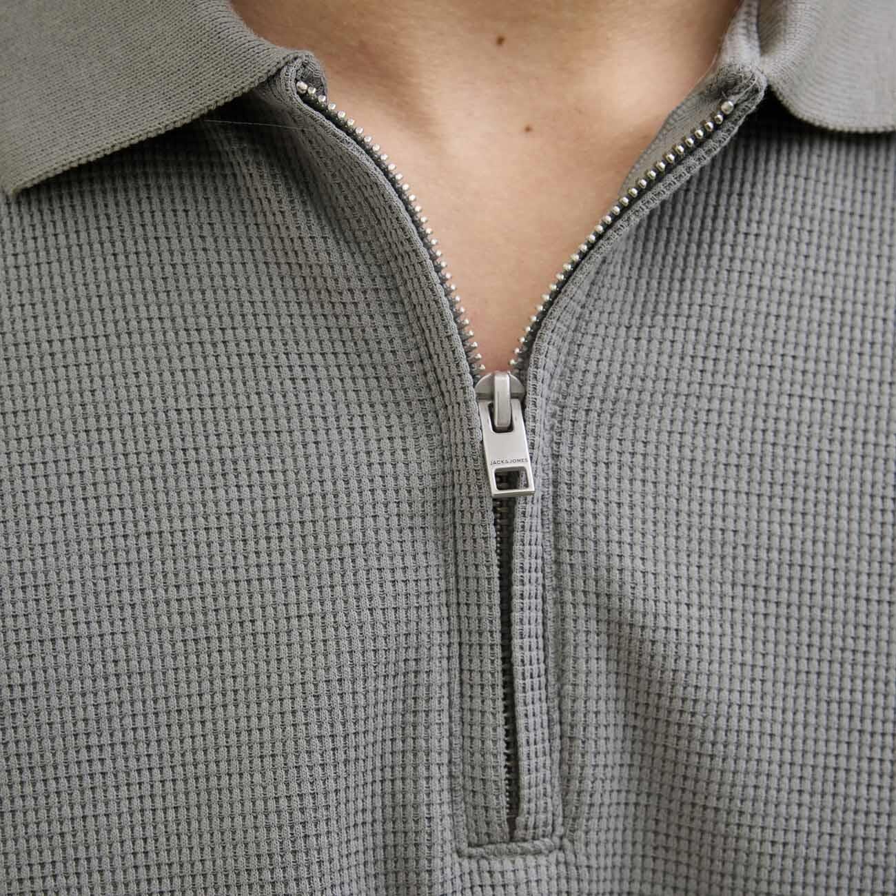 Jack & Jones 12279177 Jjeaustin Zip Polo Ss Sn Gri - 4