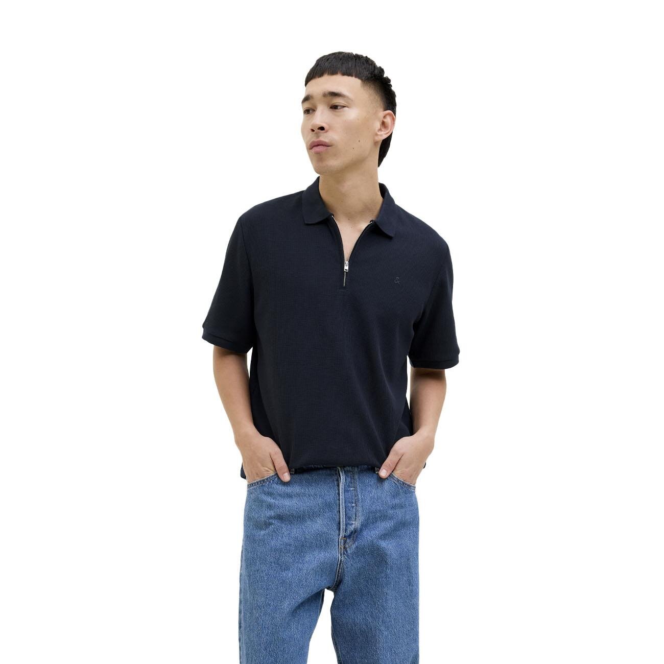 Jack & Jones 12279177 Jjeaustin Zip Polo Ss Sn Lacivert - 2