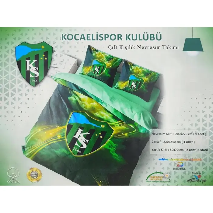Kocaelispor Lisanslı Çift Kişilik Nevresim Takımı Yeşil - 1