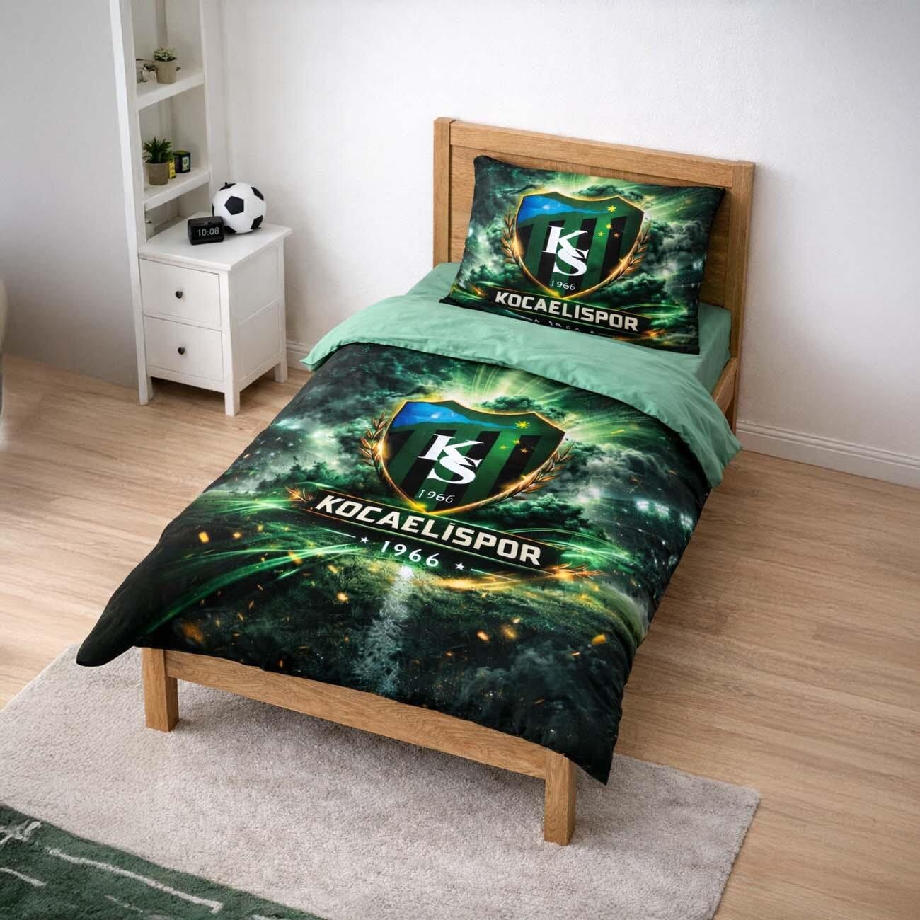 Kocaelispor Lisanslı Tek Kişilik Nevresim Takımı Siyah-Yeşil - 1