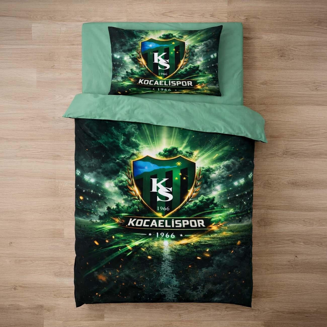 Kocaelispor Lisanslı Tek Kişilik Nevresim Takımı Siyah-Yeşil - 2