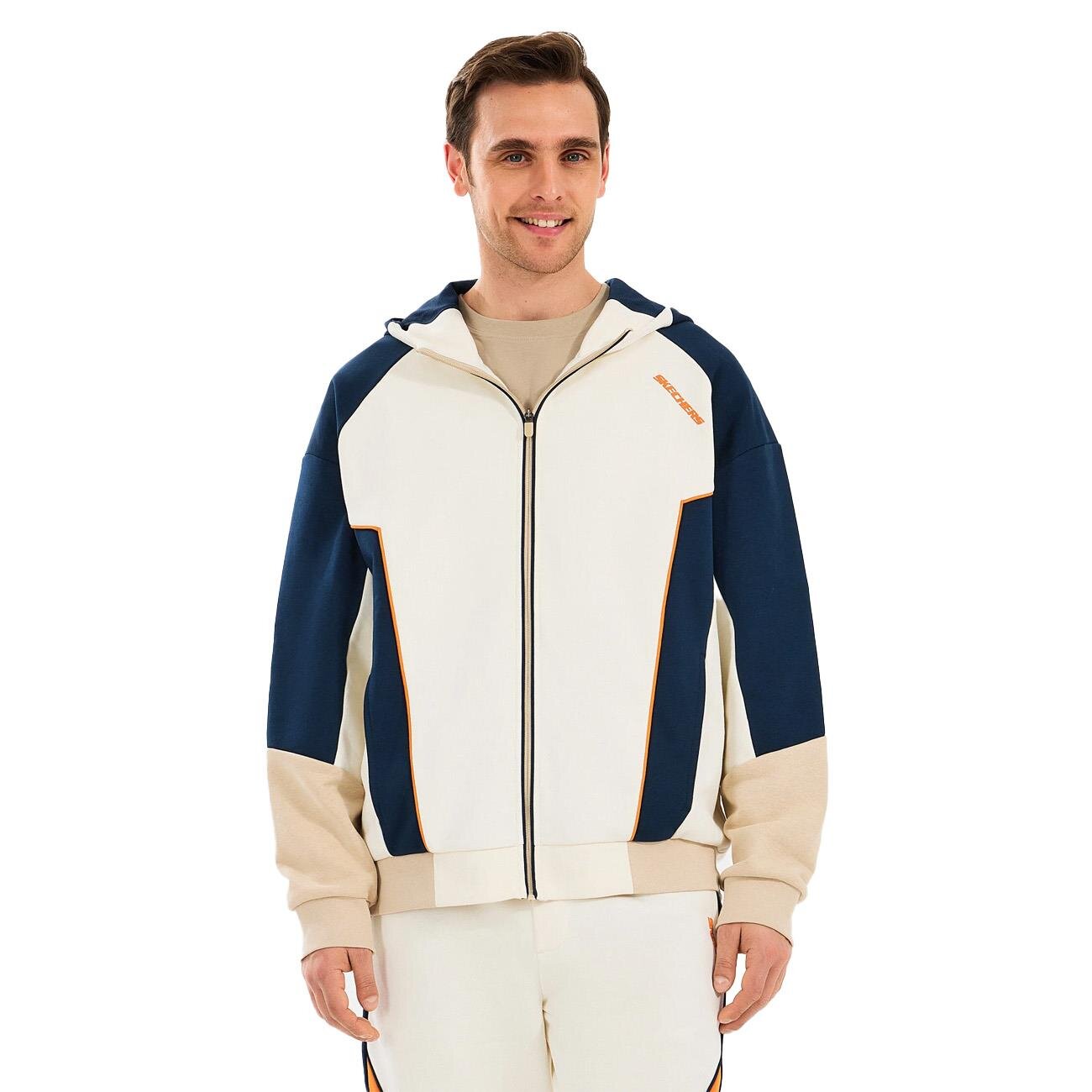Skechers S2510027 M Diagonel Lw Fleece Fullzip Hoodie Eşofman Üstü Kırık Beyaz - 1